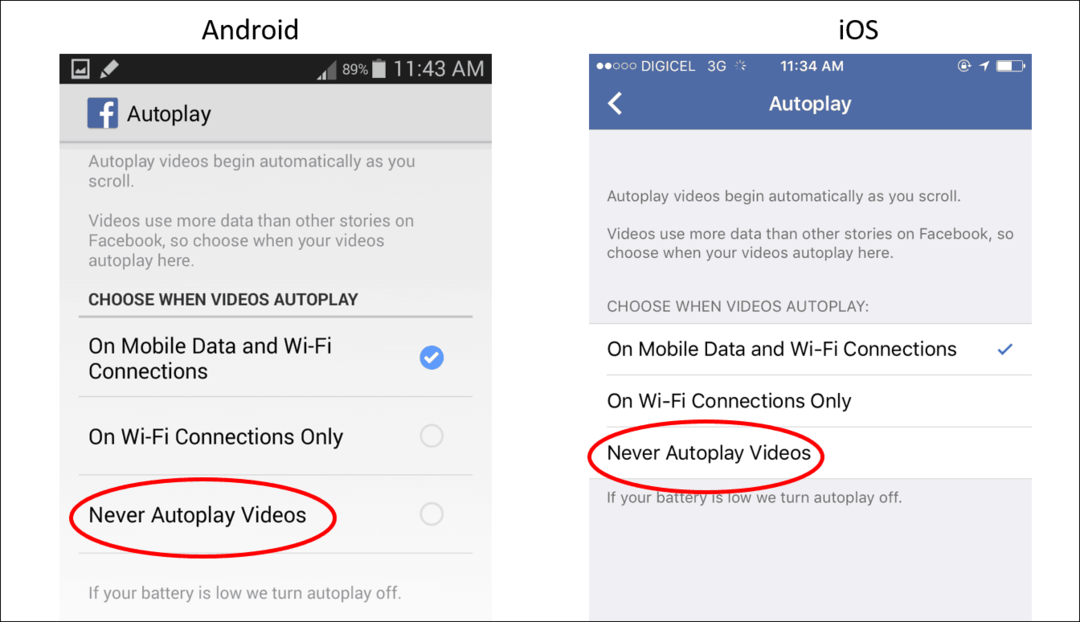 Zakažte automatické přehrávání videí v mobilních zařízeních pro ukládání dat