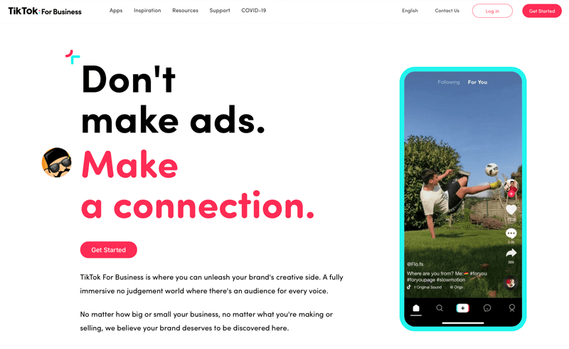 snímek obrazovky tiktok pro obchodní poznámky „nedělejte reklamy. navázat spojení. “