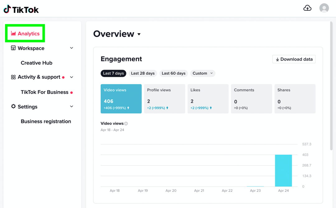 obrázek obrazovky Přehled TikTok Analytics