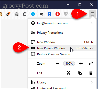 Ve Firefoxu pro Windows vyberte Nové soukromé okno