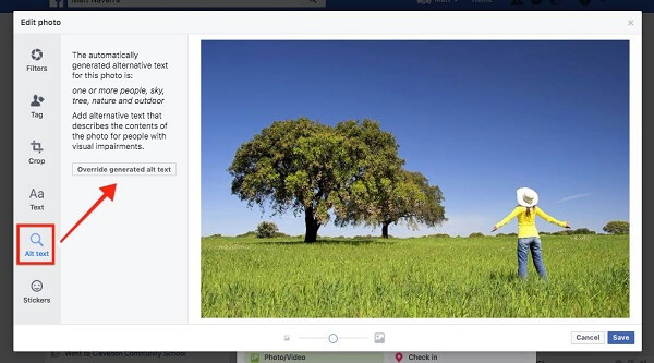 Facebook nyní umožňuje uživatelům přepsat automaticky generovaný alternativní text pro obrázky nahrané na web.