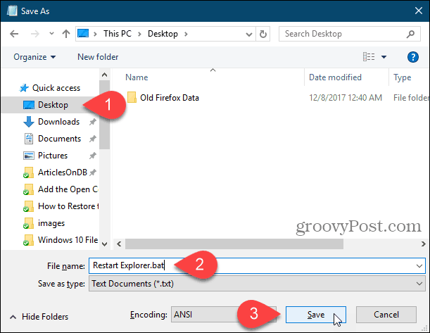 Uložte dávkový soubor na plochu v programu Poznámkový blok v systému Windows 10