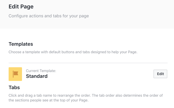 Možnosti šablony Facebook zobrazíte kliknutím na tlačítko Upravit vedle položky Šablony.