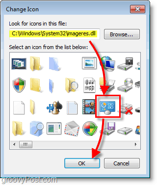 Snímek obrazovky systému Windows 7 - jak najít výchozí ikony systému Windows 7