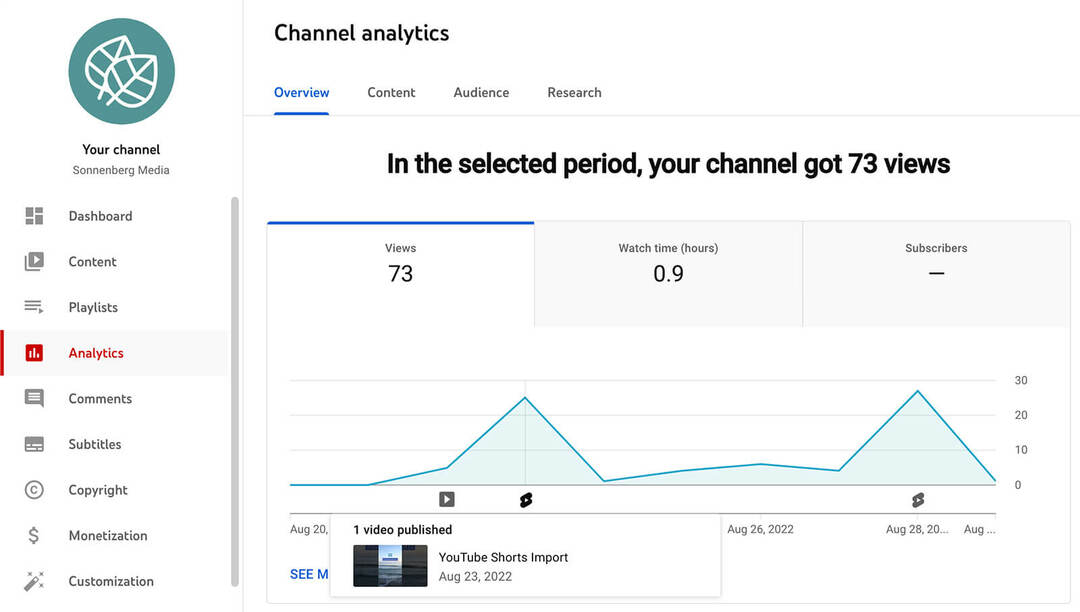 jak-analyzovat-youtube-shorts-metrics-in-the-channel-overview-analytics-tab-sonnenberg-media-example-1