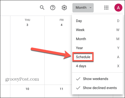 google kalendář vybrat zobrazení plánu