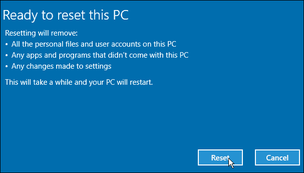 Resetujte Windows 10 PC