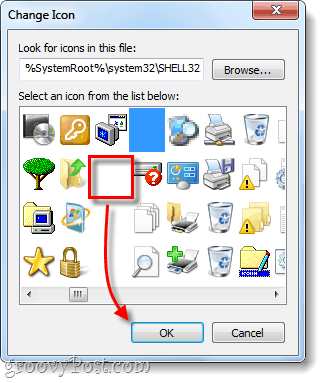 vyberte průhlednou ikonu zástupce pro Windows 7