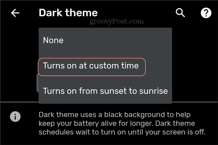 Dark Theme naplánovat vlastní čas