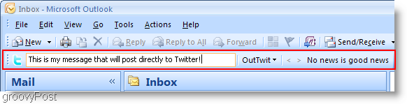 Twitter uvnitř Outlook OutTwit outlook boxu 