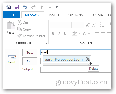 Vymažte jednotlivé položky automatického doplňování kliknutím na x