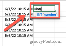 Psaní vzorce INT v Excelu