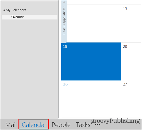 zobrazení kalendáře aplikace Outlook 2013