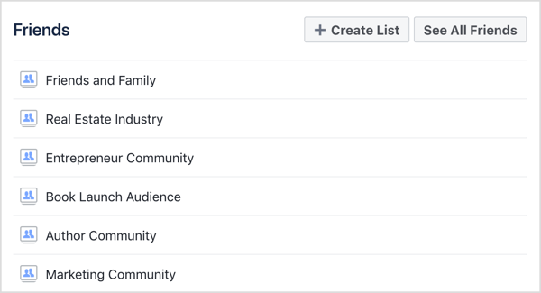 Vyberte seznam přátel na Facebooku, který chcete zobrazit.