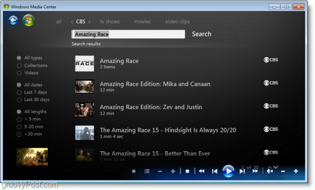 Windows 7 Media Center - jak hledat vaše oblíbené pořady