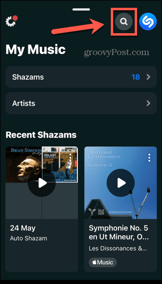 shazam vyhledávání