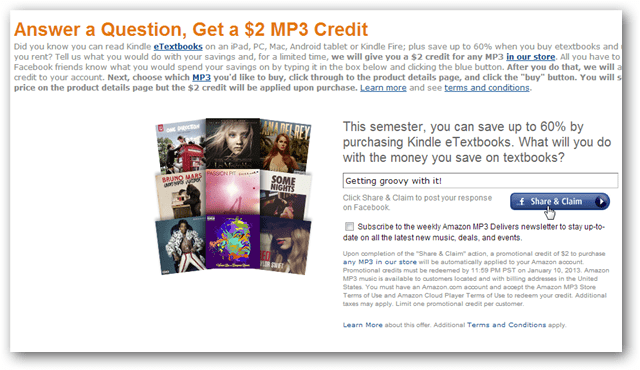 Získejte kredit Amazon MP3 ve výši 2 $ za příspěvek na Facebooku