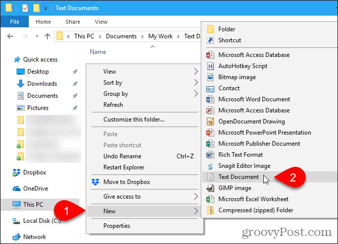 V Průzkumníkovi Windows přejděte na Nový> Textový dokument
