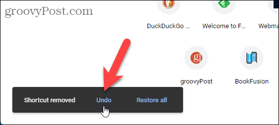 Vrátit zpět odstranění zástupce na stránce Nová karta Chrome