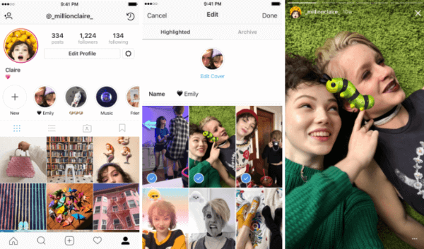 Instagram Stories Highlights umožňuje uživatelům vybírat a seskupovat minulé příběhy do pojmenovaných sbírek.
