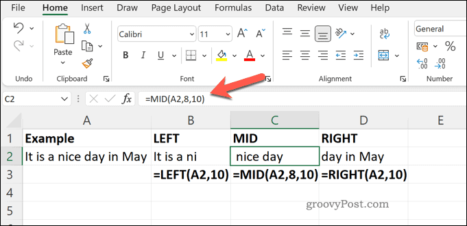 Příklad funkcí MID RIGHT a LEFT v Excelu