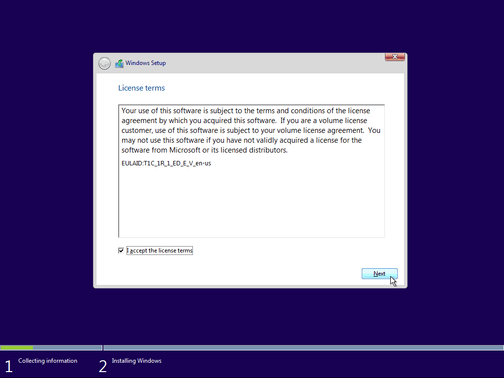 03 EULA Windows 10 Čistá instalace