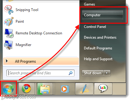 Windows 7 nabídka mého počítače a zobrazení nabídky Start orb