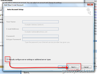 Vytvořit nový poštovní účet v aplikaci Outlook 2007 ručně