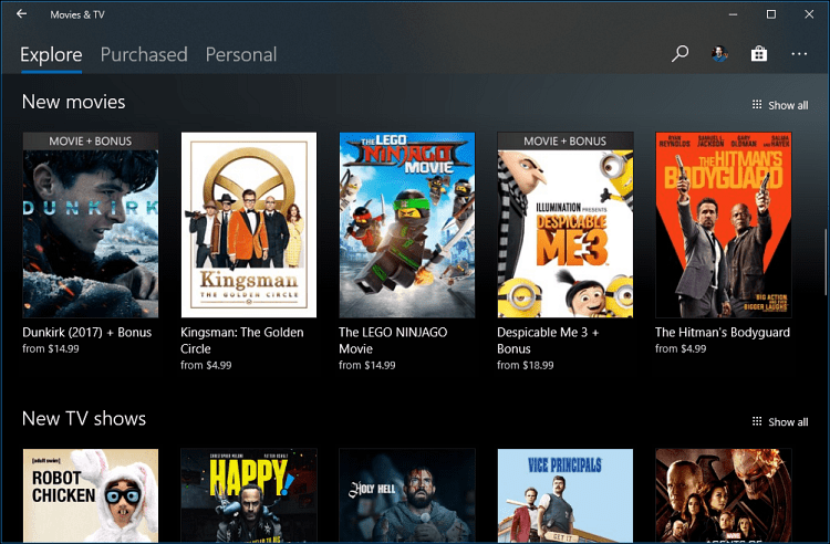 Filmy a TV aplikace Windows 10