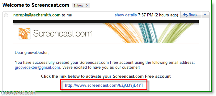 potvrďte svůj účet screencast prostřednictvím e-mailu