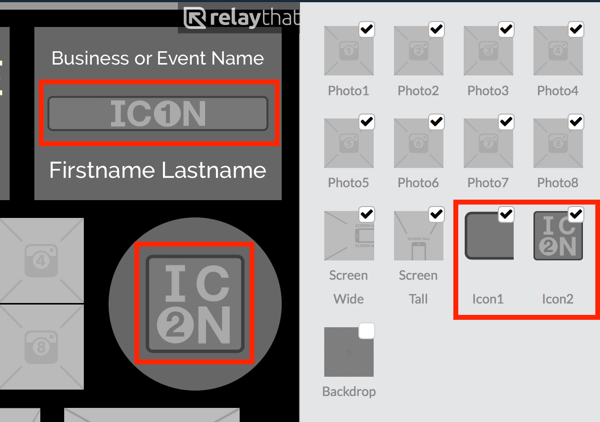 Nahrajte své logo na miniaturu Icon1 nebo Icon2 v aplikaci RelayThat.