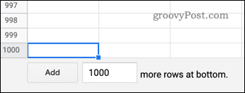 spodní část listu v google listech