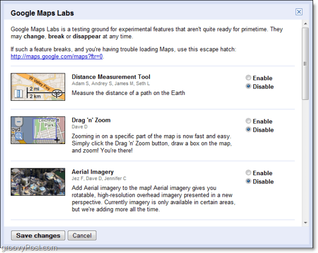 google maps labs features