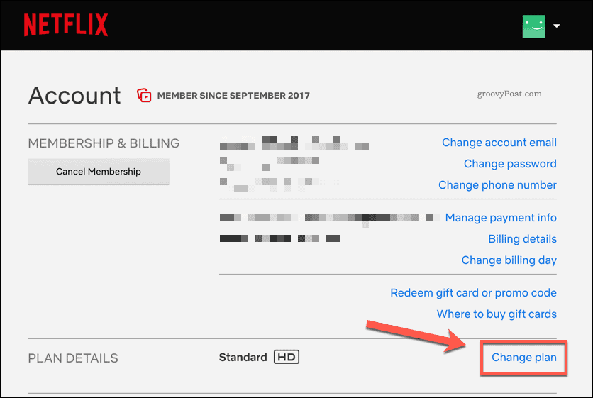 Změna plánu předplatného Netflix