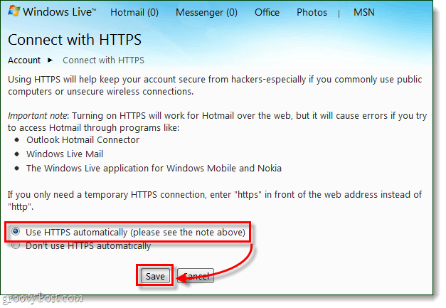 Jak se vždy bezpečně připojit k Windows Live a Hotmail přes HTTPS