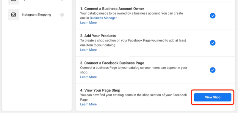 tlačítko zobrazit obchod pro náhled toho, jak vypadá váš facebookový obchod na vaší stránce
