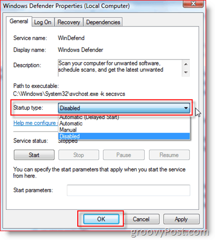 Zakažte službu Windows Defender v systému Windows Server 2008 nebo Vista:: groovyPost.com