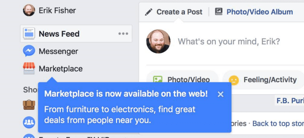 Facebook Marketplace je nyní k dispozici na ploše.