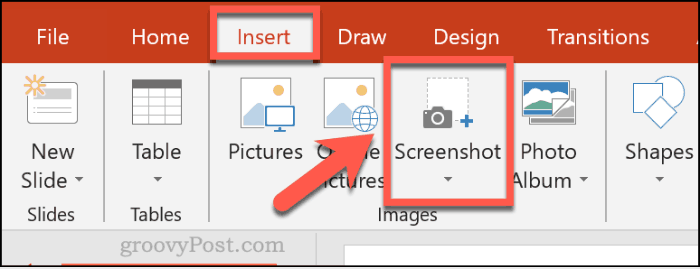 Vložení snímku obrazovky v aplikaci PowerPoint