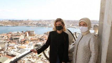 První dáma Erdoğan a manželka ukrajinského prezidenta Zelenského Olena Zelenská navštívili Galatu