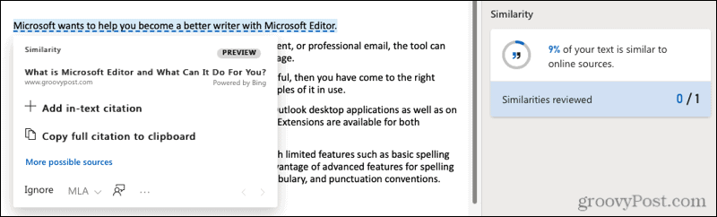 Podobnost webu Microsoft Editor