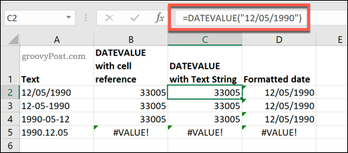 Funkce DATEVALUE použitá v aplikaci Microsoft Excel