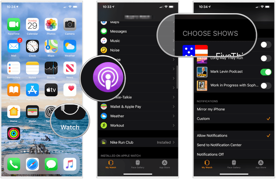 zvolte podcasty na Apple Watch