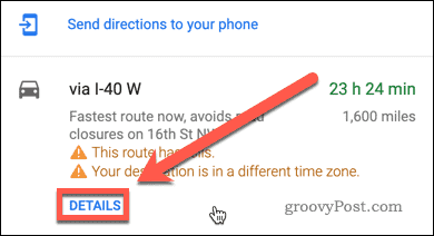 Tlačítko podrobností tras v Mapách Google