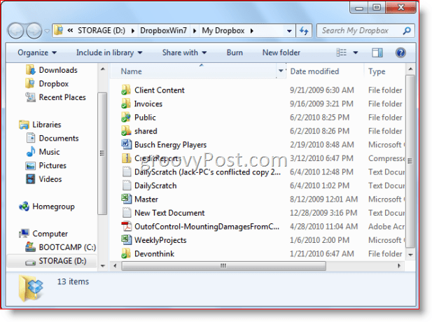 Windows 7 Složka Dropbox Průzkumníka Windows