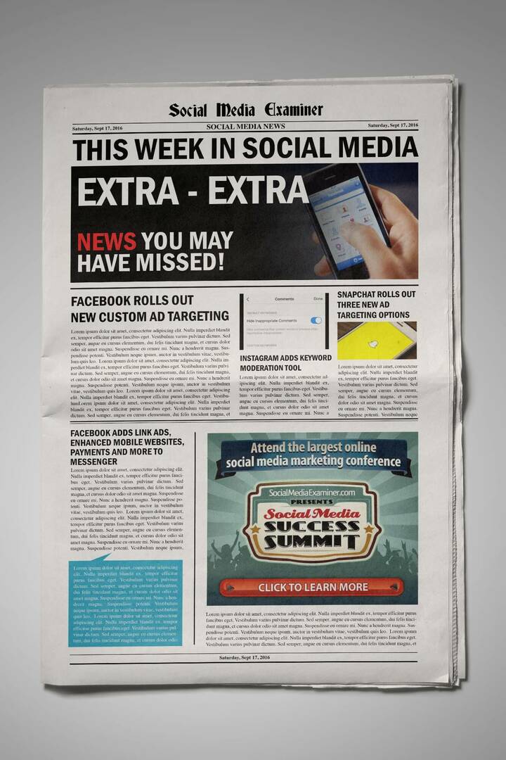 Vlastní publikum Facebooku nyní cílí na plátno Ad Viewers a další novinky ze sociálních médií na 17. září 2016.