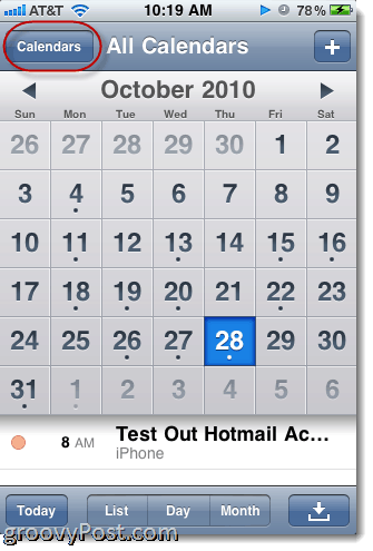 Kalendář služby Hotmail pro iPhone