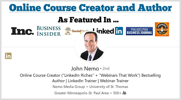 John Nemo použil svůj profil LinkedIn k hledání nových klientů.
