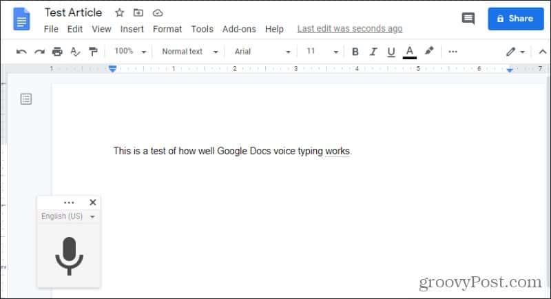 povolení hlasového psaní dokumentů Google