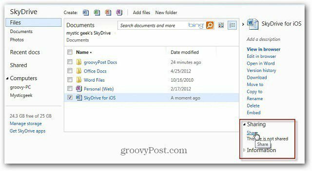 Sdílejte soubory SkyDrive se zkrácenou adresou URL